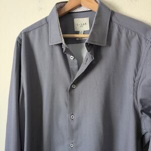 C-Lab NYC Shirt Size Large 16 1/2 Blue Patterned Slim Fit Button Front Career
